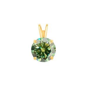 0.50ct Green Moissanite 14k Gold Solitaire Pendant with Gold Plated Silver Chain